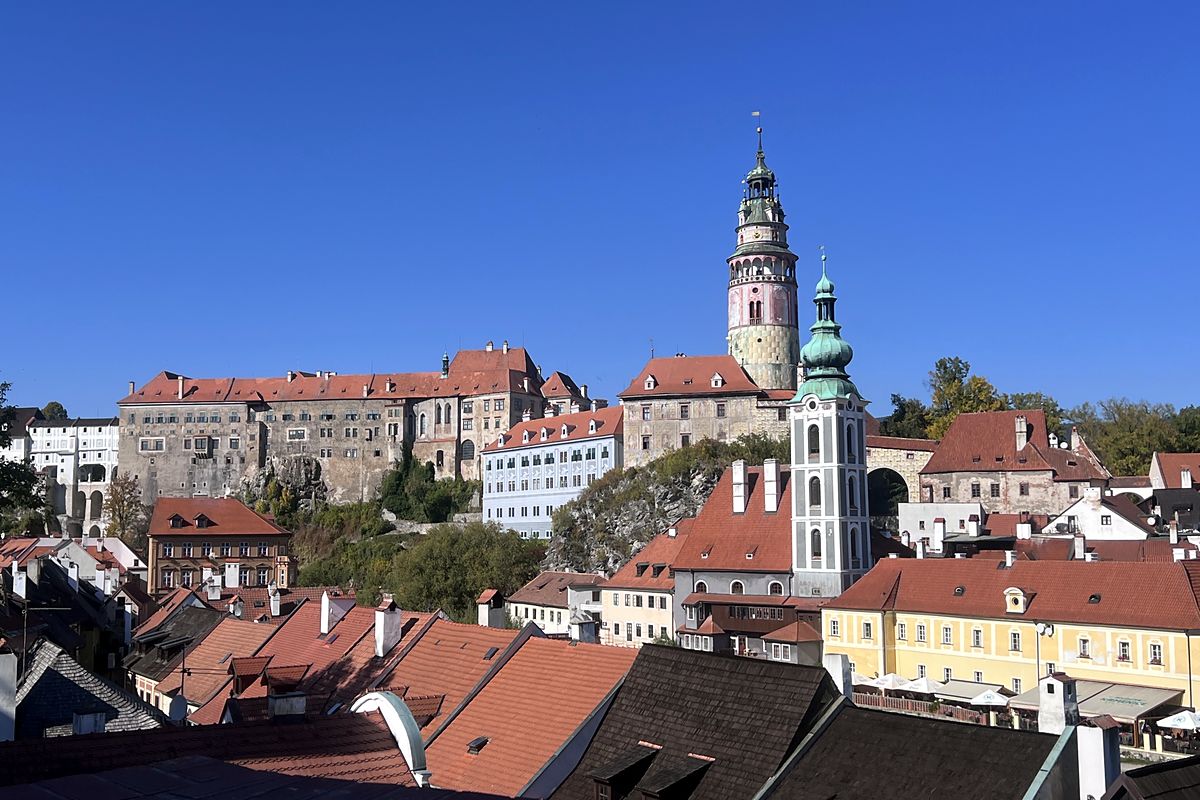 Český Krumlov Castle tower rising above the old town