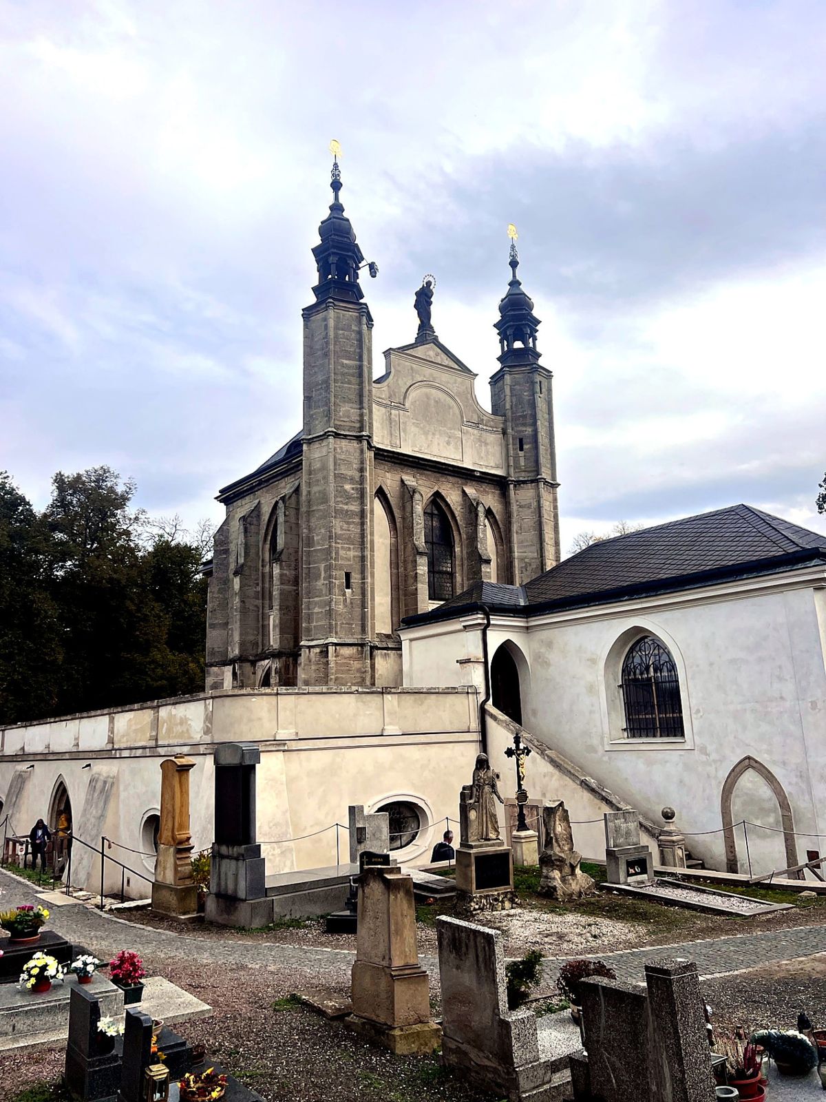 Gothic towers of the All Saints Chapel and Sedlec Ossuary in Kutná Hora